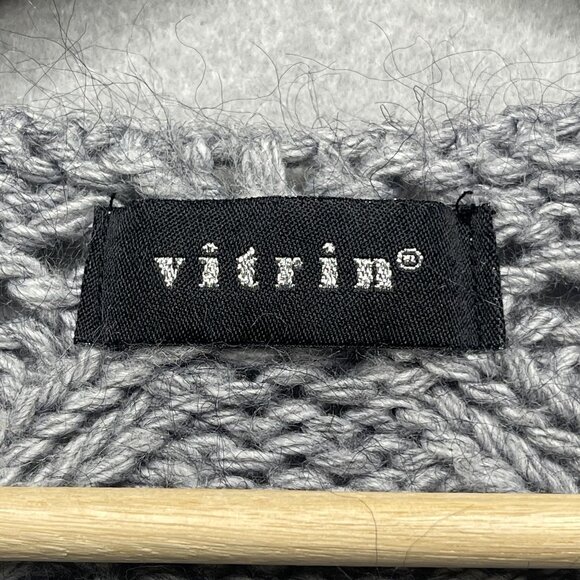 V-Neck Gray Knit Sweater With Lace Back Design By Vitrin  Wool & Acrylic Blend S - Picture 2 of 5